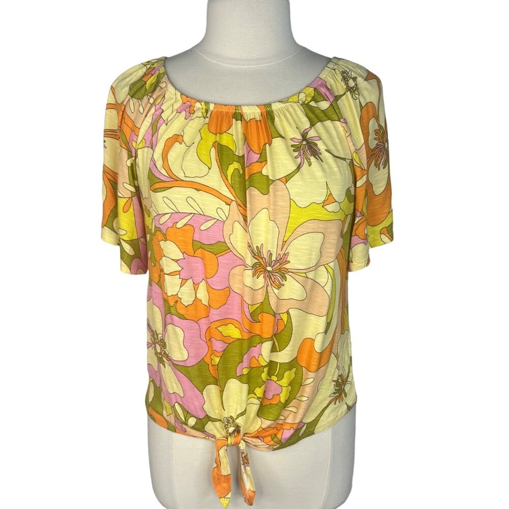 Kim & Cami Shirt Womens Small‎ Yellow Orange New Tropical Festival Summer